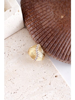 Deesse Latelier GOLD RIPPLE TAŞLI YÜZÜK