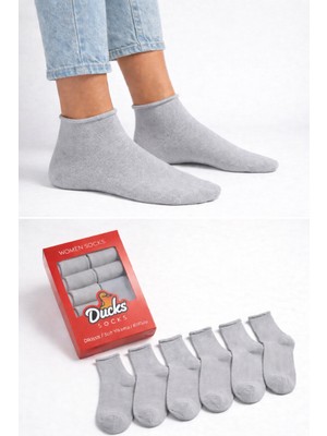 Ducks Socks Kadın 6'lı Pamuklu Kutulu Lastiksiz Dikişsiz Iz Bırakmaz Kısa Konç Sıkmayan Çorap