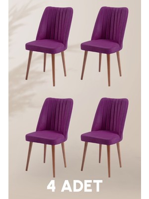 MyMassa Polo Sandalye - Jerika Mor - Ahşap Ceviz Ayak (4 Adet) - Salon Sandalyesi / Mutfak Sandalyesi