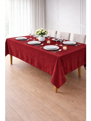 PerdeYap Kadife Dokulu Bordo Renk Masa Örtüsü 27-Bordo