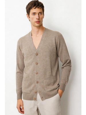 Desen Triko Erkek V Yaka Cepli Yün Hırka K.bej