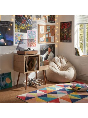 DEQQU Pera 44X78CM Ahşap Retro Pikap Sehpası, Metal Raflı Plak Organizer, Plak Düzenleyici, Plak Dolabı