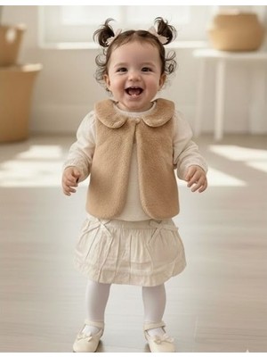 Danuna Kids Kız Bebek Peluş Yelek Alt Üst Bluz Etek Külotlu Çorap % 100 Pamuklu  4'lütakım  (6-24 Ay)