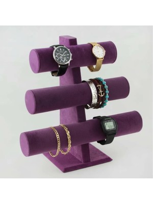 Megass Dekor Üç Kademeli Süet Kumaş Mor Renk 31/28 cm Bileklik-Saat Sergileme Standı