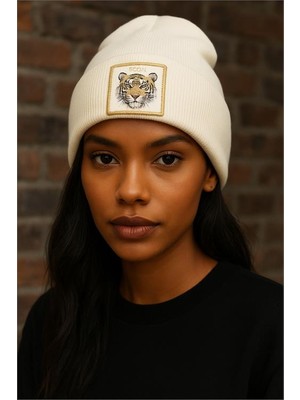 Neşeli Butik Kadın Kaplan Nakış Logolu Triko Örme Bere NBAKS023