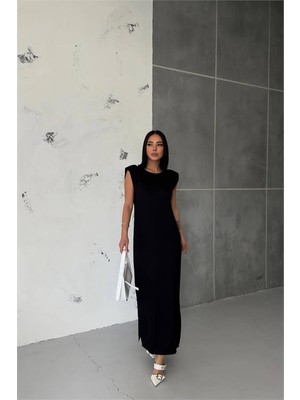 Neşeli Butik Kadın Vatkalı Yırtmaç Detaylı Modal Elbise NBG010