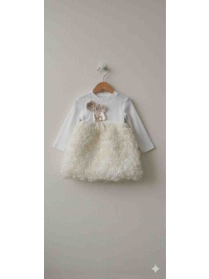 3 Boyutlu Gül Desenli Kız Çocuk Etekli Takım