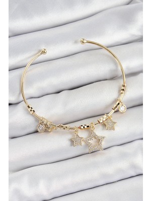 Eco Lounge Pirinç Zirkon Taşlı Yıldız Model Gold Renk Charm Bileklik