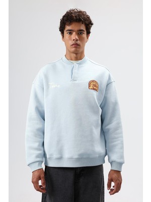 Vamos Oversize Bisiklet Yaka Baskılı Sweatshirt Bebe Mavi