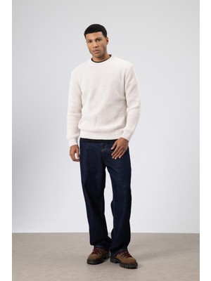 Vamos Bisiklet Yaka Oversize Triko Kazak Ekru