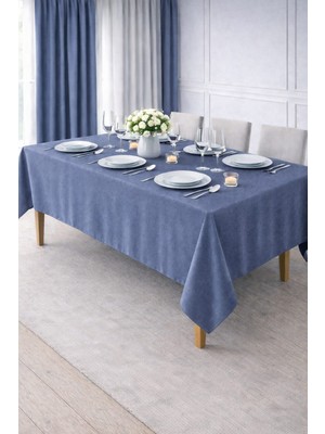 PerdeYap Kadife Dokulu Açık İndigo Renk Masa Örtüsü 19-Açık İndigo