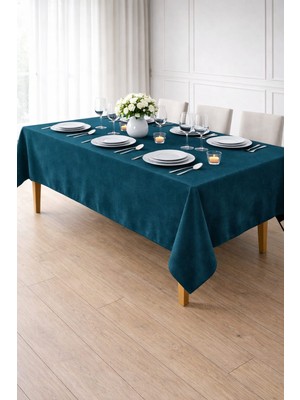 PerdeYap Kadife Dokulu Masa Örtüsü (Koyu Petrol) – Günlük Kullanıma Uygun, Bakımı Kolay