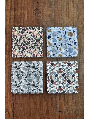 Begoloni Doğal Taş Bardak Altlığı - Mozaik Desenler Baskılı 10X10CM Stone Coasters