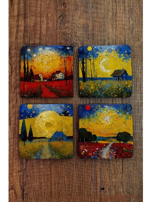 Begoloni Doğal Taş Bardak Altlığı 4'lü Set 10X10X1 cm Yapay Zeka Desenleri -Stone Coasters