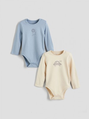 LC Waikiki Lcw Baby Mavi Baskılı Erkek Bebek Çıtçıtlı Body 2'li