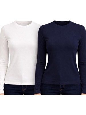 Hayalet 2'li Paket Yumuşak Modal Dokulu Pamuk Dokuma Uzun Kol Parmak Geçmeli Bisiklet Yaka Body – Esnek Basic T-Shirt