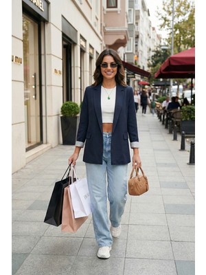 Lela Regular Fit Kruvaze Yaka Desenli Astarlı Ceket Bayan Ceket 6927624