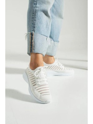 Zerenyus Wina Beyaz Triko Ortopedik Rahat Kadın Spor Ayakkabı