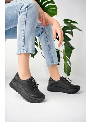 Zerenyus Rome Premium Siyah Ortopedik Bağcıklı Spor Ayakkabı