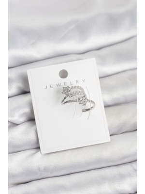 Calperia Gümüş Renk Zirkon Taşlı Yıldız Model Kıkırdak Earcuff Küpe - Lisinya