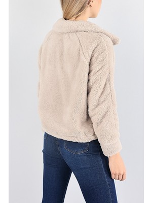 Modeva Global Kadın Bej Fermuarlı Cepli Tedy Peluş Mont