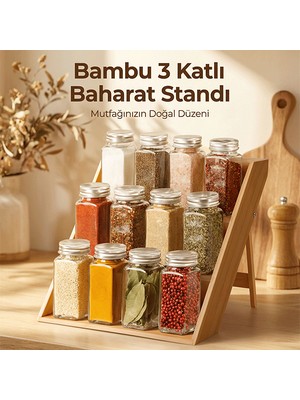 Erkugo Bambu 3 Katlı Katlanır Ayaklı Baharatlık Standı Çekmece Içi Baharatlık Standı, Bambu Organizer