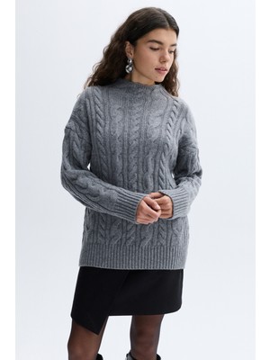 MUDO Saç Örgülü Bisiklet Yaka Yünlü Kazak