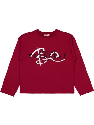 Civil Girls Be Yourself Baskılı 10-13 Yaş Sweatshirt - Bordo