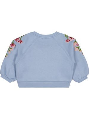 Civil Girls Omuzu Çiçek Nakışlı 2-5 Yaş Sweatshirt - Mavi