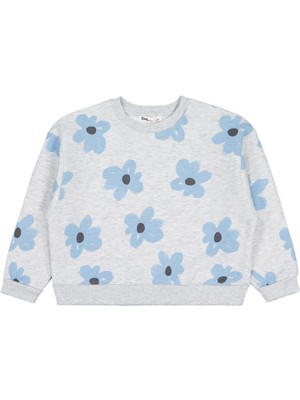 Civil Girls Çiçek Baskılı 6-9 Yaş Sweatshirt - Gri