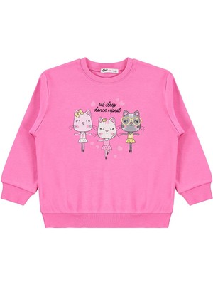 Civil Girls Kız Çocuklar İçin Civil Koyu Pembe Sweatshirt 2-5 Yaş Düz Desenli Truvakar Kol