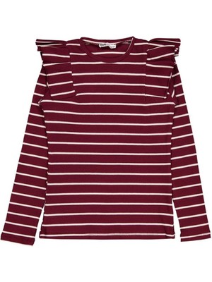 Civil Girls Ince Çizgili 10-13 Yaş Sweatshirt - Bordo