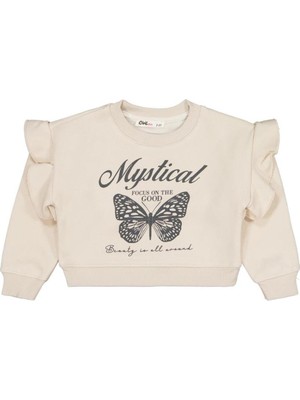Civil Girls Kelebek Baskılı 2-5 Yaş Sweatshirt - Bej