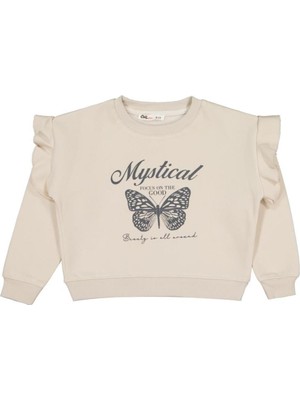 Civil Girls Kelebek Baskılı 6-9 Yaş Sweatshirt - Bej