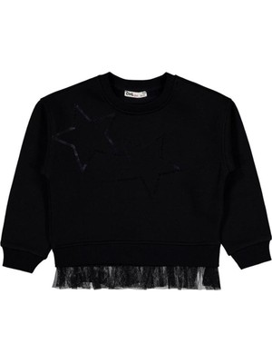 Civil Girls Yıldız Baskılı 10-13 Yaş Sweatshirt - Siyah