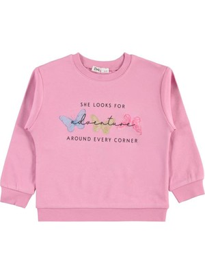 Civil Girls Renkli Kelebek Baskılı 2-5 Yaş Sweatshirt - Pembe