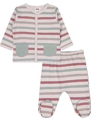 Civil Baby Çizgi Empirme 1-9 Ay Pijama Takımı - Bej 3-6 Ay
