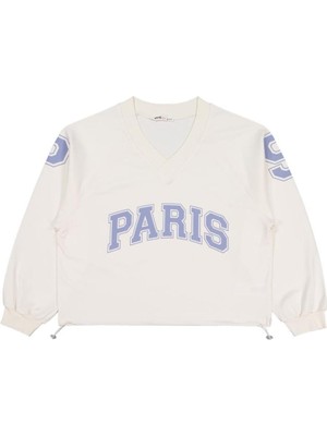 Civil Girls Paris Baskılı 10-13 Yaş Sweatshirt - Ekru