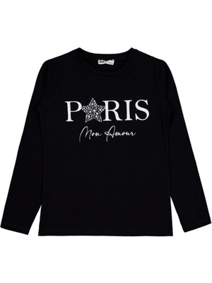 Civil Girls Paris Baskılı 10-13 Yaş Sweatshirt - Siyah