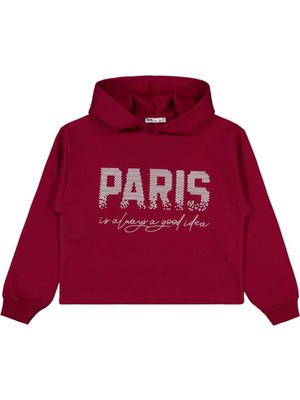 Civil Girls Paris Baskılı 10-13 Yaş Sweatshirt - Bordo