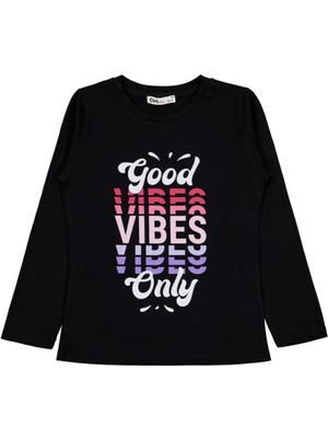 Civil Girls Good Vibes Only Baskılı 6-9 Yaş Sweatshirt - Siyah