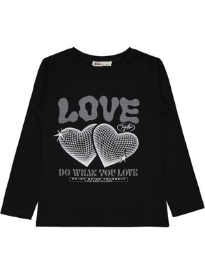 Civil Girls Kalp Baskılı 6-9 Yaş Sweatshirt - Siyah