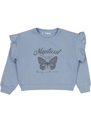 Civil Girls Kelebek Baskılı 6-9 Yaş Sweatshirt - Mavi