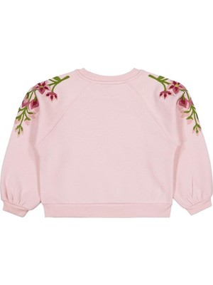 Civil Girls Omuzu Çiçek Nakışlı 6-9 Yaş Sweatshirt - Pembe