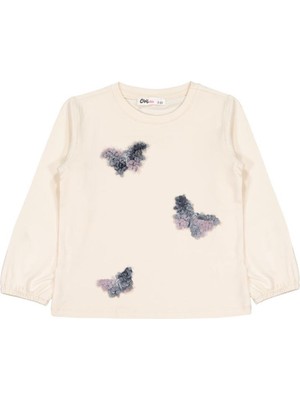 Civil Girls Kelebek Nakışlı 2-5 Yaş Sweatshirt - Fil Dişi