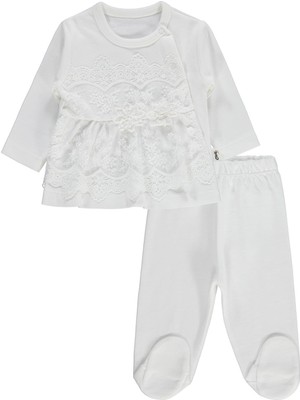 Civil Baby Fırfır Tüllü 1-9 Ay Pijama Takımı - Ekru 1-3 Ay