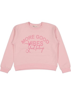 Civil Girls More Good Vibes Baskılı 10-13 Yaş Sweatshirt - Pudra