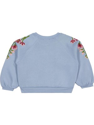 Civil Girls Omuzu Çiçek Nakışlı 6-9 Yaş Sweatshirt - Mavi