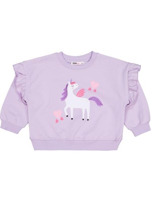 Civil Girls Kalpli Unicorn Baskılı 2-5 Yaş Sweatshirt - Lila