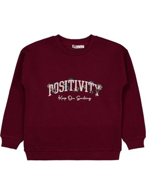 Civil Girls Possıtıve Baskılı 6-9 Yaş Sweatshirt - Bordo